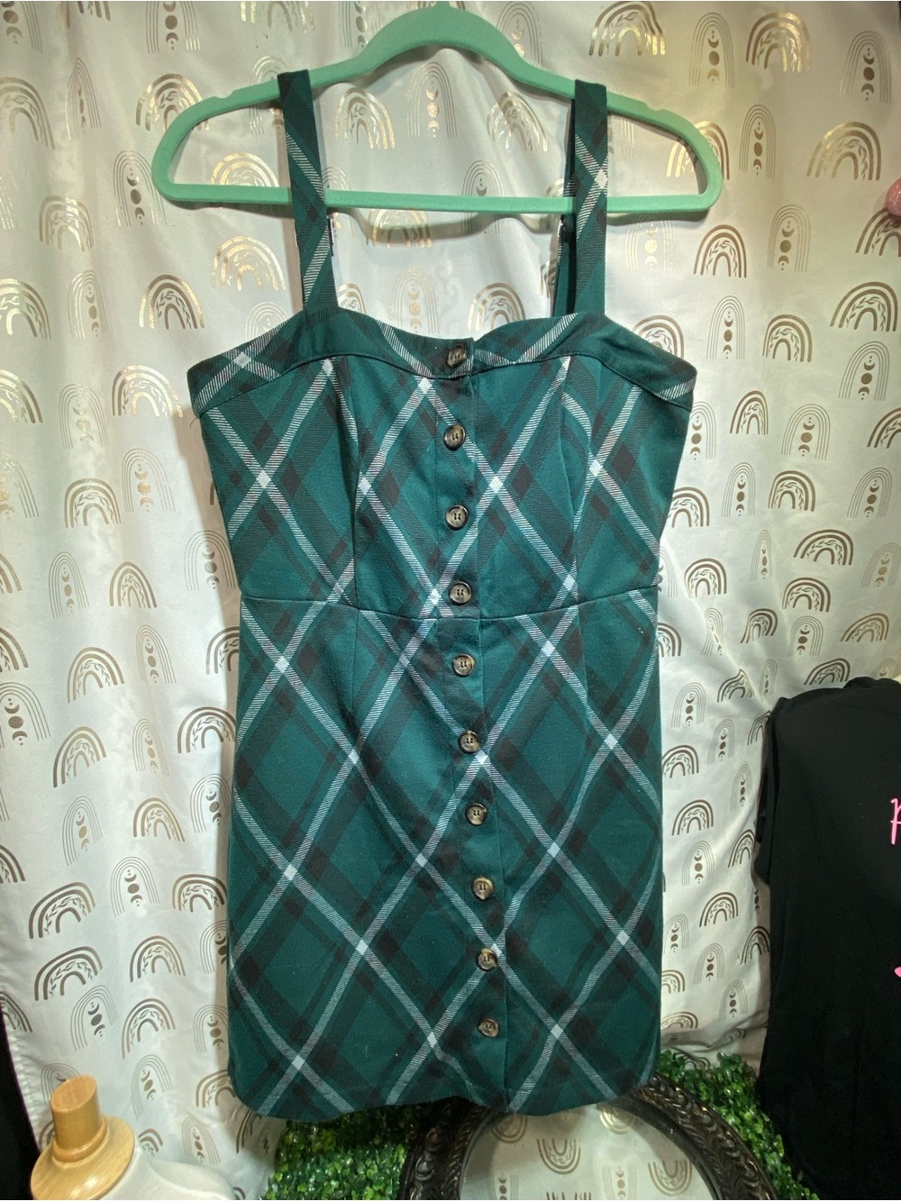 Inspired Hearts Teal Plaid Button-Front Midi Dress